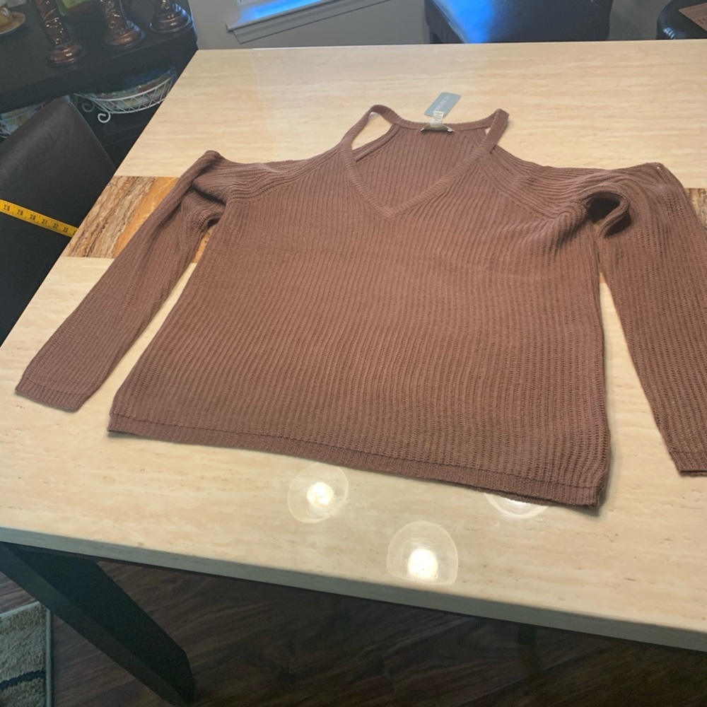 Brown Cold Shoulder Sweater